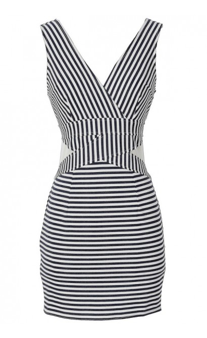 Fine Lines Navy and White Stripe Bodycon Dress